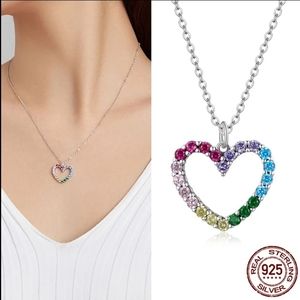 Authentic 925 Sterling Silver Multi Color heart Pendant necklace.